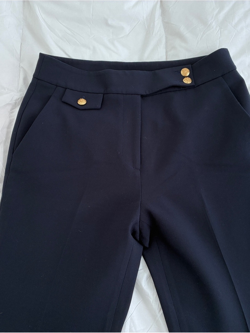 Veronica Beard Navy High Rise Gold Button Trousers Size 8 - Picture 6 of 8